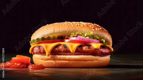 Hot dog on a table on a dark background generative ai