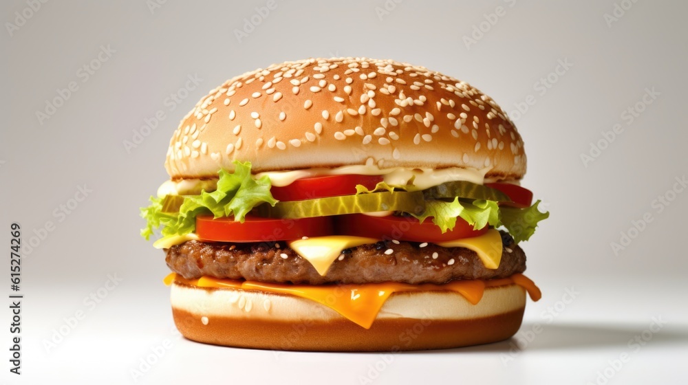 Hamburger on a table on a white background generative ai Hamburger on a table on a white background generative ai