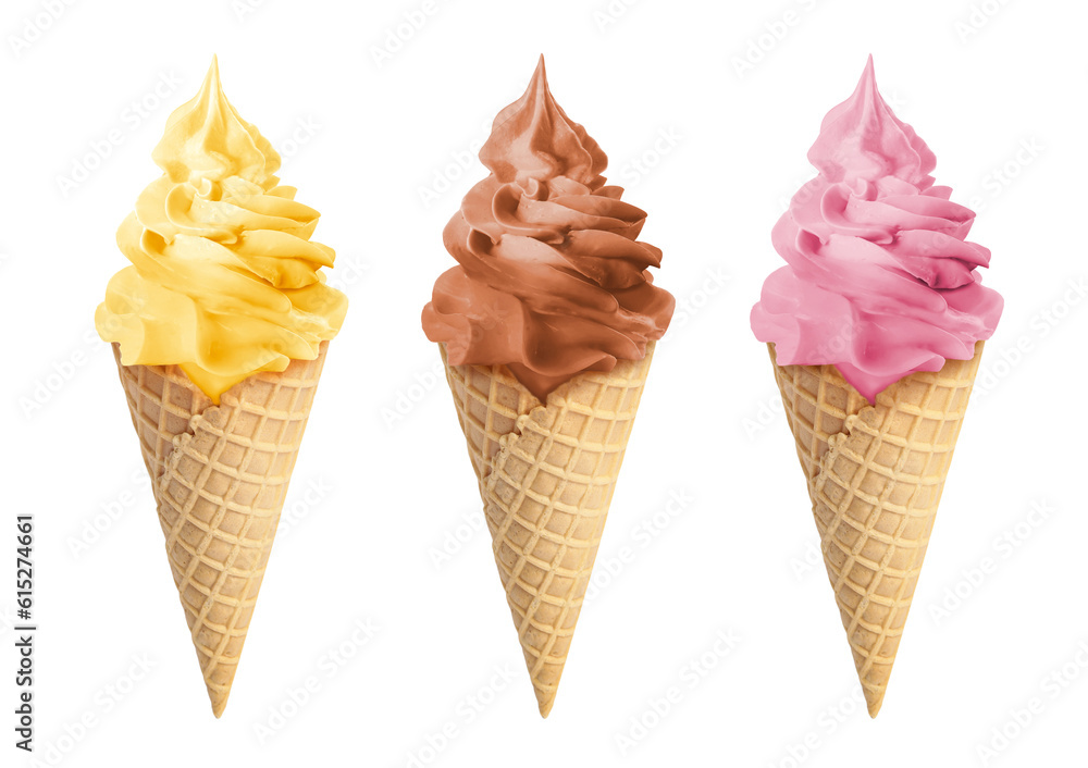 Ice cream in different flavors isolated on white. Soft serve Ice cream in different flavors isolated on white. Soft serve