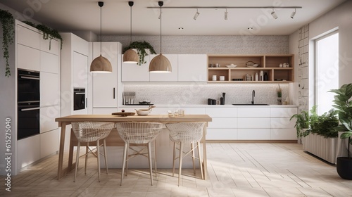 Modern kitchen interior design. Scandinavian style. created with Generative AI