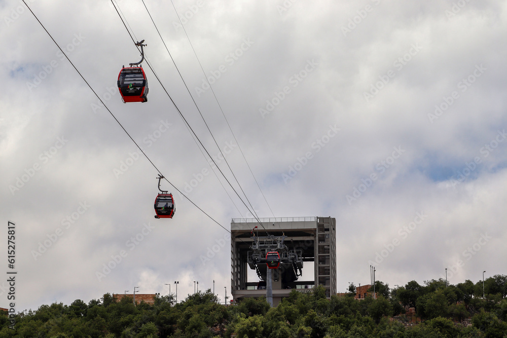 Jordan - Ajloun Cable Car (Ajloun Teleferik) among forests, mountains and tress Jordan - Ajloun Cable Car (Ajloun Teleferik) among forests, mountains and tress