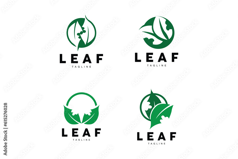 Obraz premium Green Leaf Logo, Ecology Natural Plant Vector, Nature Design, Illustration Template Icon