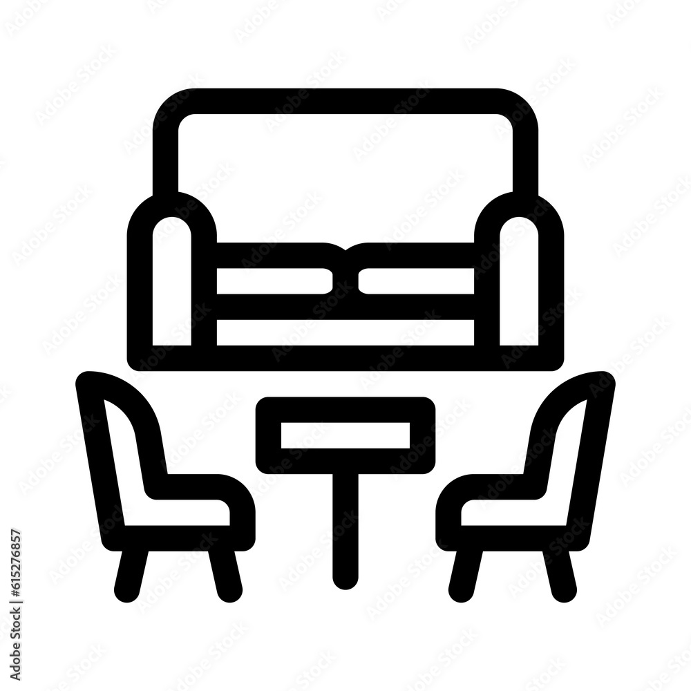 Living room furniture Icon on White Background. Apartment interior pixel perfect linear icon. Cozy home. Sofa. Living room furniture Icon on White Background. Apartment interior pixel perfect linear icon. Cozy home. Sofa.