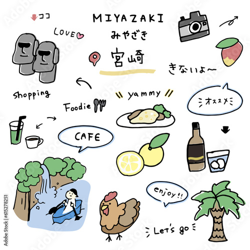 宮崎の手描きのアイコンセット