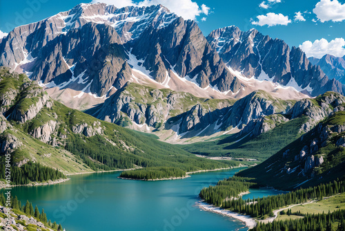 mountain, landscape, nature, snow, sky, clouds, trees, view, rock © jinna