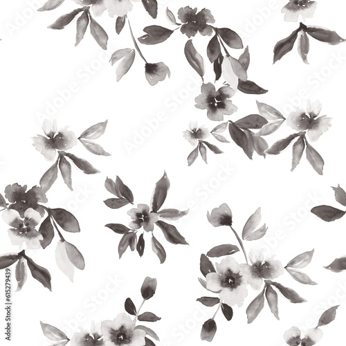 Romantic black and white floral print originally made in watercolor, ideal for wallpapers, fabrics, notebook covers, etc. - transparente background