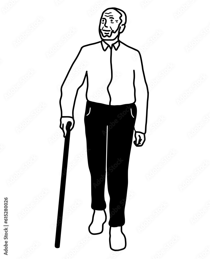 Portrait Grandfather Illustration. Grandfather Walk Use Cane Portrait Grandfather Illustration. Grandfather Walk Use Cane