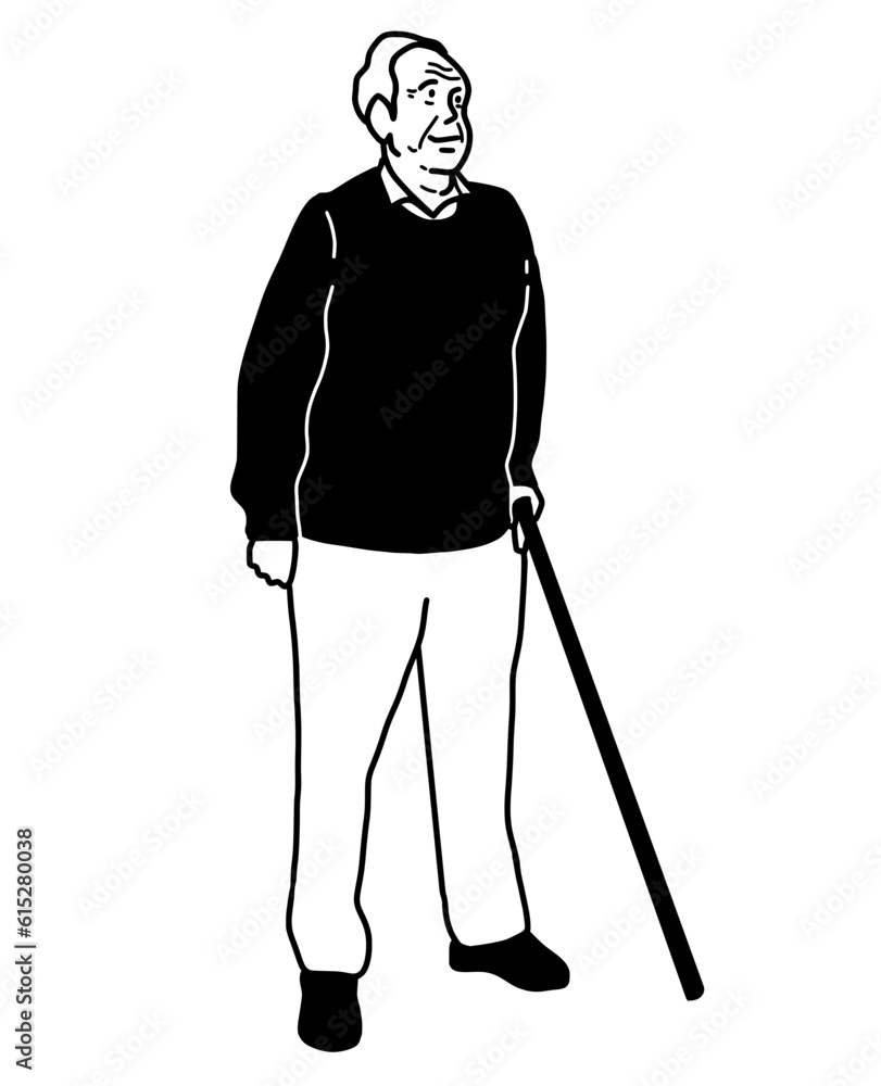 Portrait Grandfather Illustration. Grandfather Walk Use Cane Portrait Grandfather Illustration. Grandfather Walk Use Cane