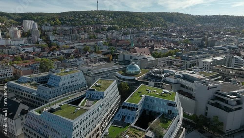 sunny day stuttgart city center rooftops aerial panorama 4k germany photo