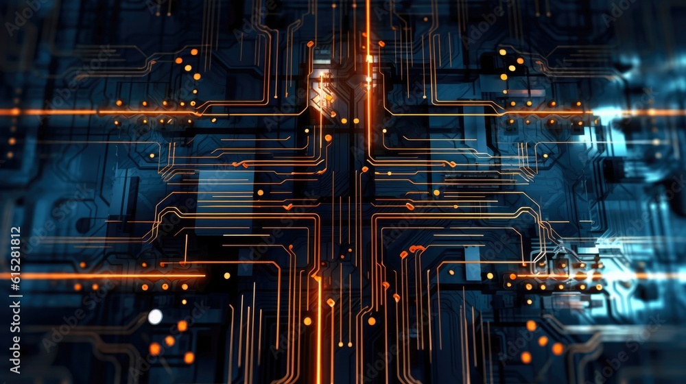 Close-up of circuit board. Electronic computer hardware technology. Motherboard digital chip. blurred concept, Generative AI illustration