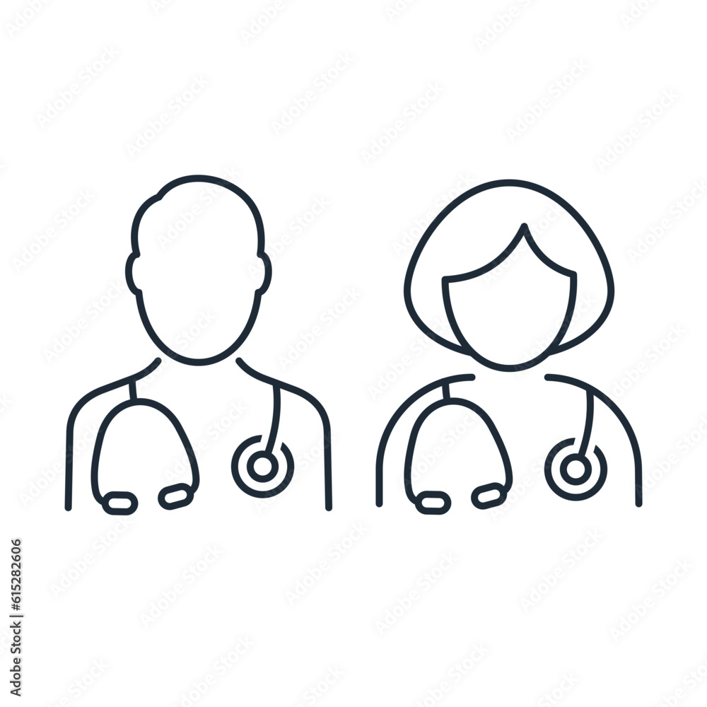 Medical maintenance staff. Doctor man and woman. Vector linear icon isolated on white background. Medical maintenance staff. Doctor man and woman. Vector linear icon isolated on white background.