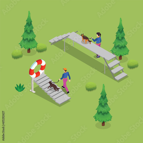 Dog Playground in City Park isometric 3d vector illustration concept for banner, website, illustration, landing page, flyer, etc