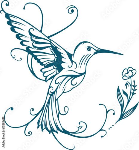 Abstract Hummingbirds Tattoo Silhouette with Floral Accent