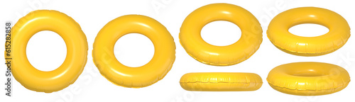 Inflatable yellow swimming ring isolated on transparent background. 3D rendered image.