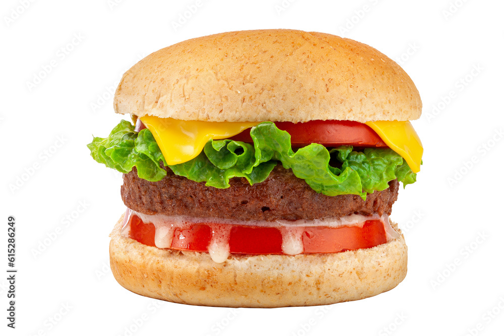 plant-based meat burger made with vegetarian ingredients on white background. plant-based meat burger made with vegetarian ingredients on white background.