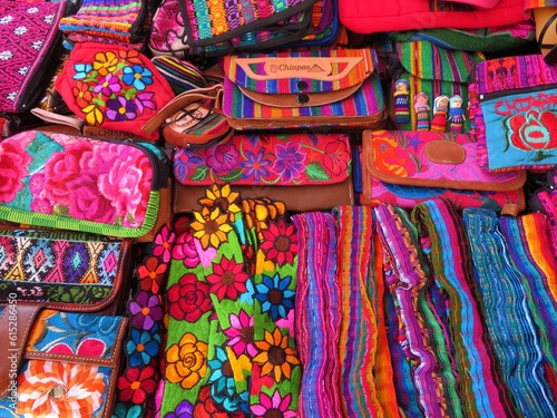 traditional mexican colorful textile souvenirs in a market