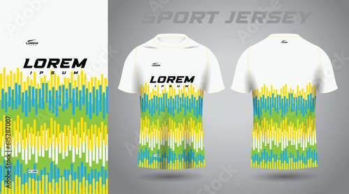 yellow green and blue color shirt soccer football sport jersey template design mockup