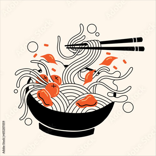food noodle line doodle illustration