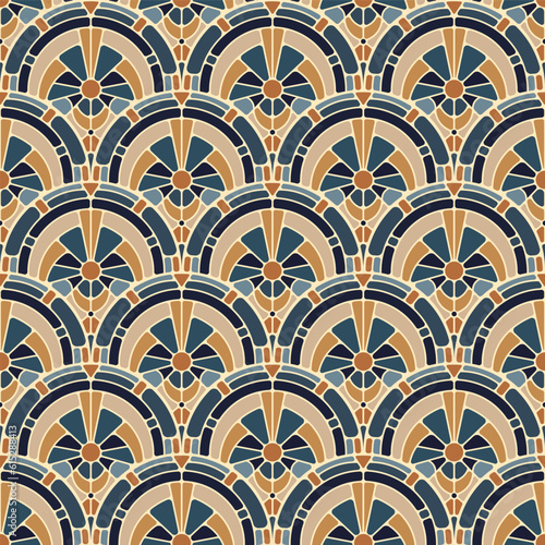 Ornate Art Deco Scale Mosaic Seamless Vector Repeat Pattern