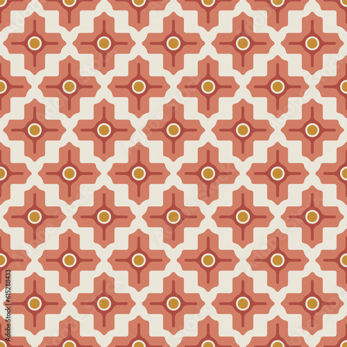 Red Orange Geometric Flower Motif Seamless Vector Repeat Pattern