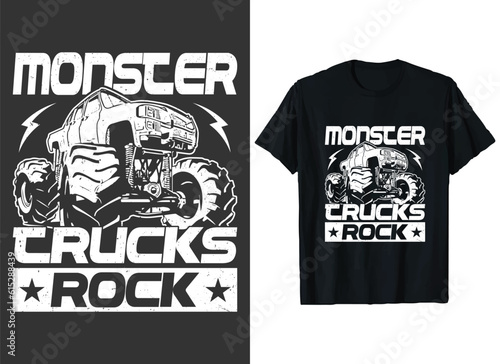Monster Truck T-shirt Design Vector, monster trucks rock.