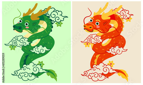 set of cartoon dragons  chinese new year  lunar