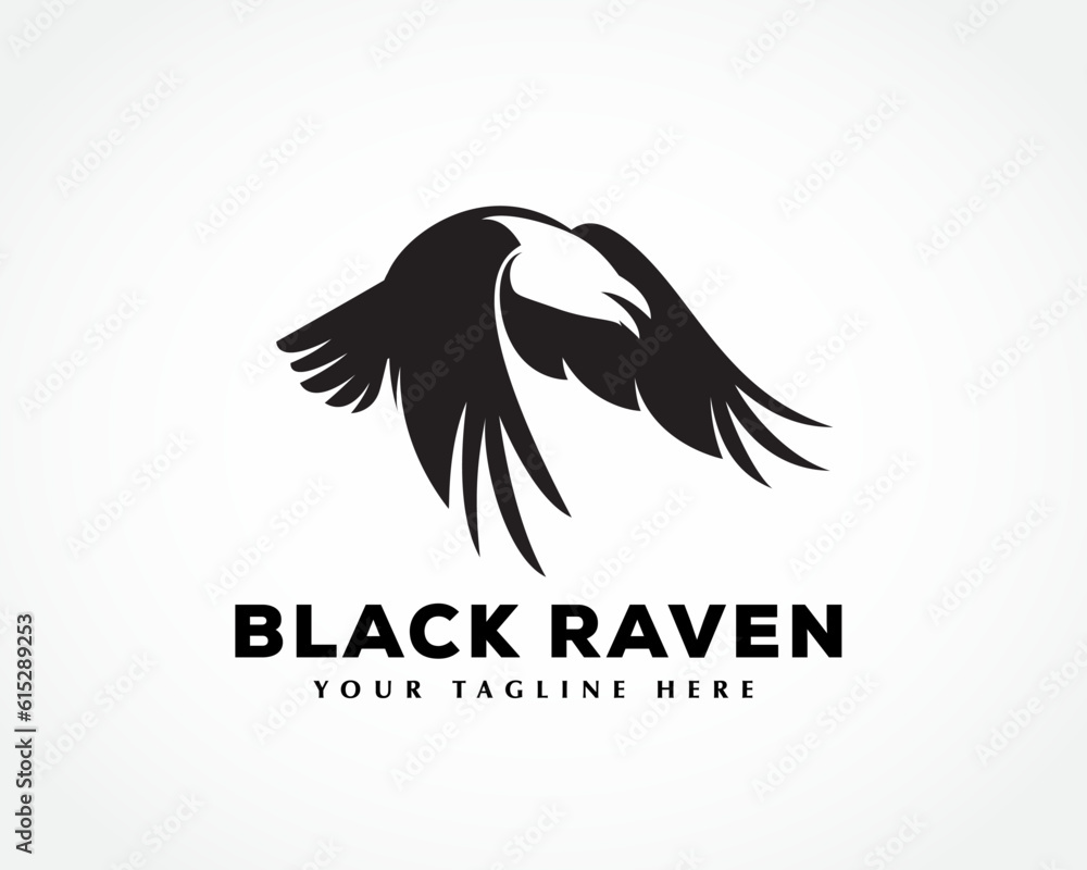Obraz premium elegant silhouette flying raven bird logo symbol design template illustration inspiration
