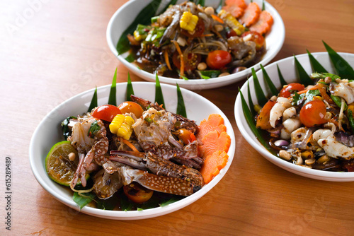 Papaya salad spicy food, Asian papaya salad, Thai papaya salad with salted crab , Somtam is very famous in Thailand ,Thai food.