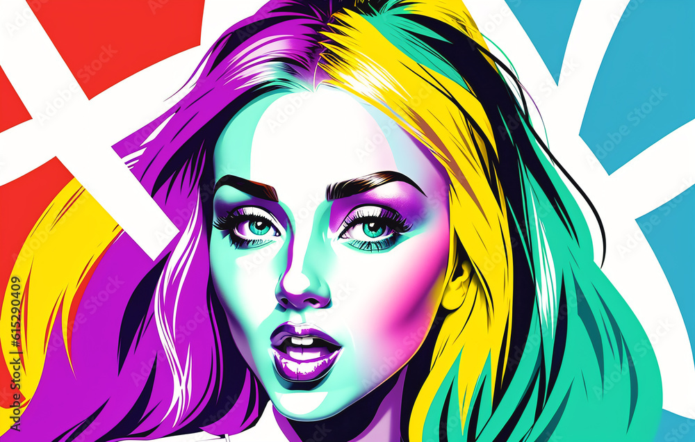 Fashion woman portrait in pop art comic style. Generative AI. Fashion woman portrait in pop art comic style. Generative AI.