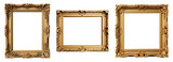 Antique carved gilded frame isolated on white background. Vintage golden rectangle frame for photo. generative AI