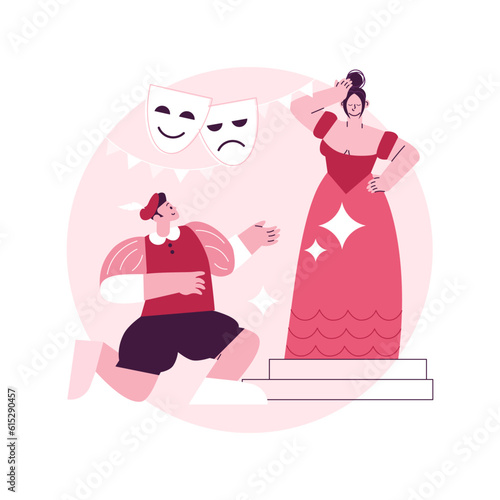School theater abstract concept vector illustration. Young actor course, school theater play, after-school activity, children performance, acting academy, kids drama class abstract metaphor.