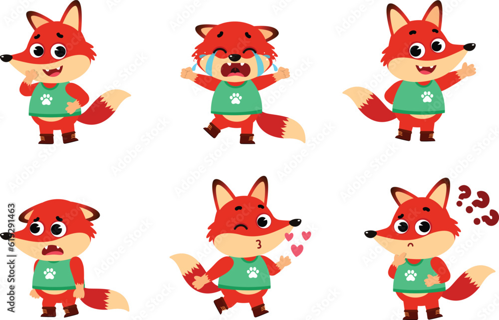 Obraz premium Vector collection of mischievous foxes with various expressions and poses