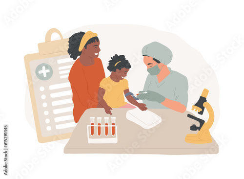Blood testing isolated concept vector illustration. Medical testing, microbiological laboratory service, lab test, blood examination, body fluid exam, health issue diagnostics vector concept.