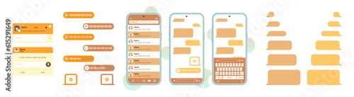Concept of a pop-up message on messenger shows a mobile screen with a chat dialogue box displaying text messages exchanged between two users. Vector.