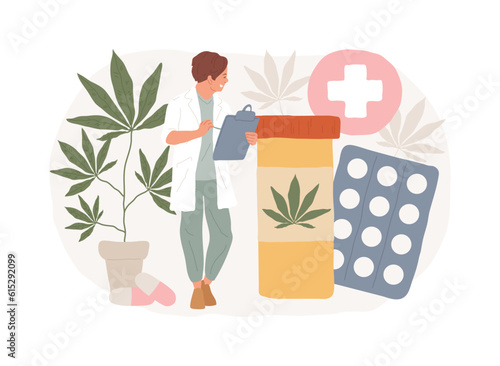Medical marijuana isolated concept vector illustration. Medical cannabis, cannabinoids drugs, diseases and conditions treatment, cancer pain relief, hemp market, cultivation vector concept.