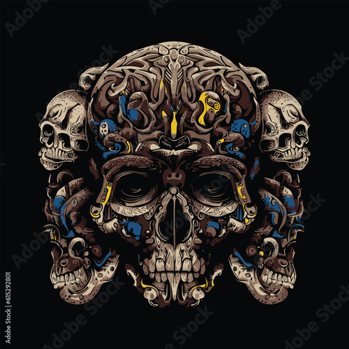 Skull vector, Human Colorful Skull vector illustraion silhouette Art.