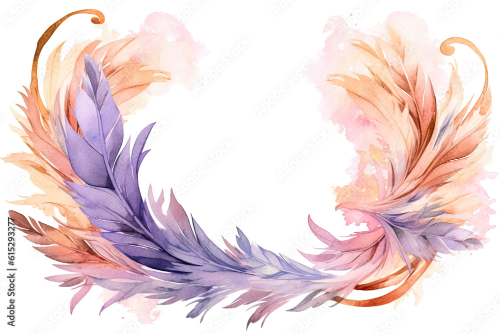 Fototapeta premium lavender and peach swashes, watercolor paint abstract border frame for design layout, isolated on a transparent background, generative ai