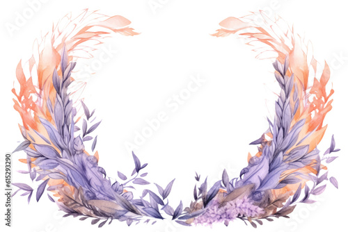 lavender and peach swashes, watercolor paint abstract border frame for design layout, isolated on a transparent background, generative ai