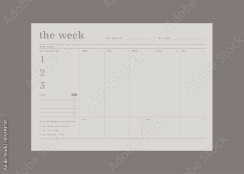 (Earth) the week planner. Minimalist planner template set. Vector illustration. 
