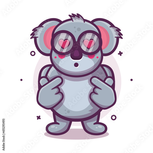 kawaii koala animal character mascot with love sign hand gesture isolated cartoon in flat style design