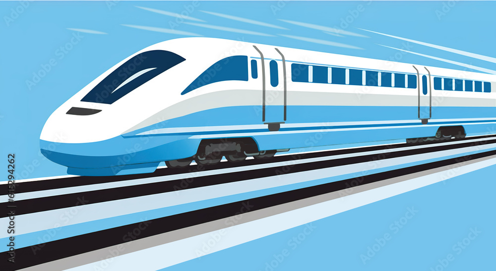 High-speed train in motion. illustration art, generative AI image. High-speed train in motion. illustration art, generative AI image.