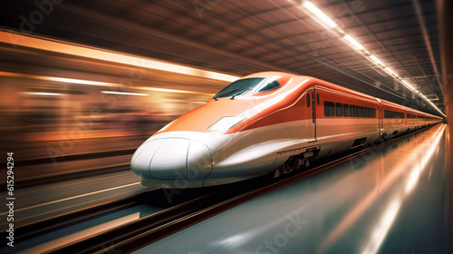 High speed train with motion blur. Concept of speed and motion. created by generative AI