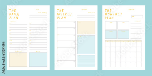 3 set of Daily, Weekly, Monthly Planner. (Ocean) 