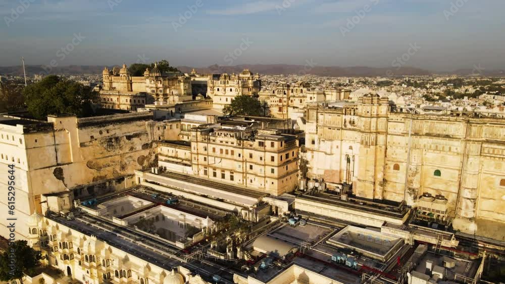 Panoramic Aerial View Of City Palace Museum In Udaipur, Rajasthan, India. Panoramic Aerial View Of City Palace Museum In Udaipur, Rajasthan, India.