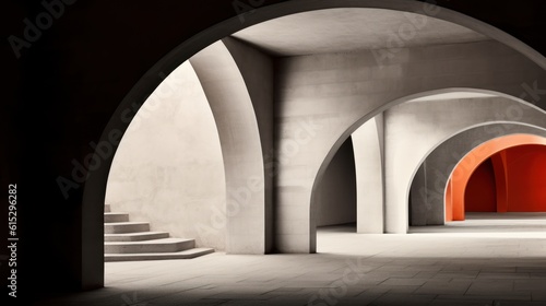 Architectural composition of arches and steps. AI generation 