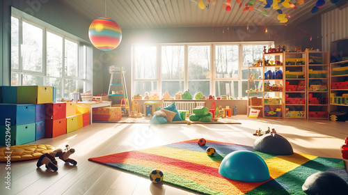 Interior of colorful playing room for kids. Generative Ai