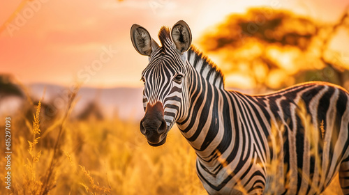 Zebra at sunset in the Serengeti National Park. Generative Ai © PRI