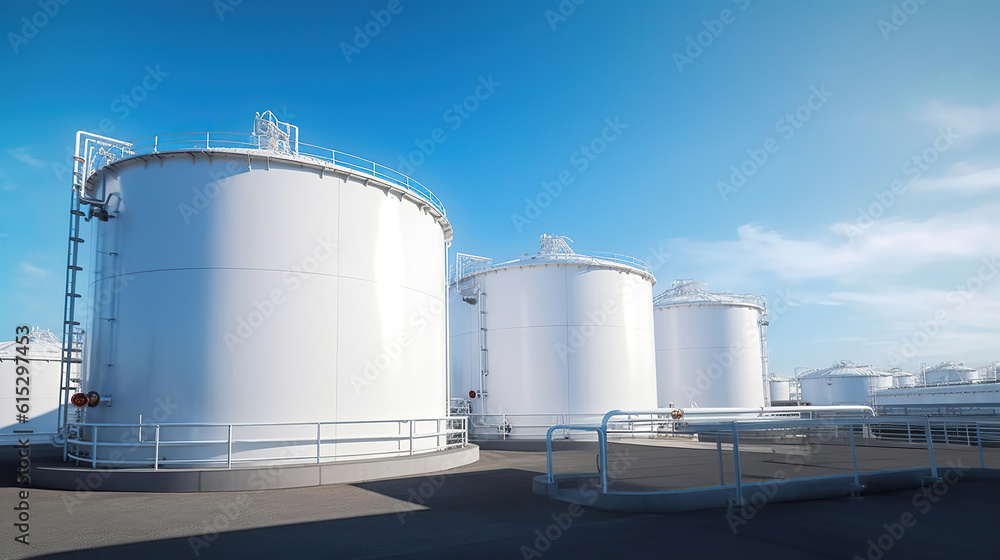 large white Industrial tanks for petrol and oil. Generative Ai large white Industrial tanks for petrol and oil. Generative Ai
