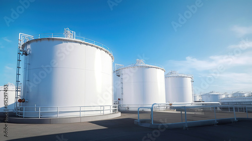 large white Industrial tanks for petrol and oil. Generative Ai