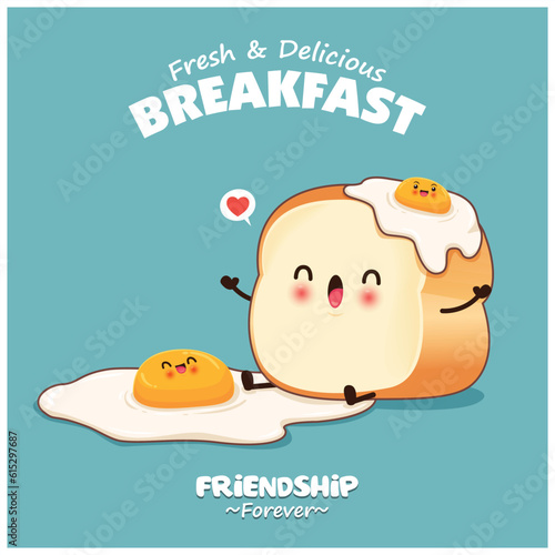 Vintage food poster design with vector egg and toast characters.